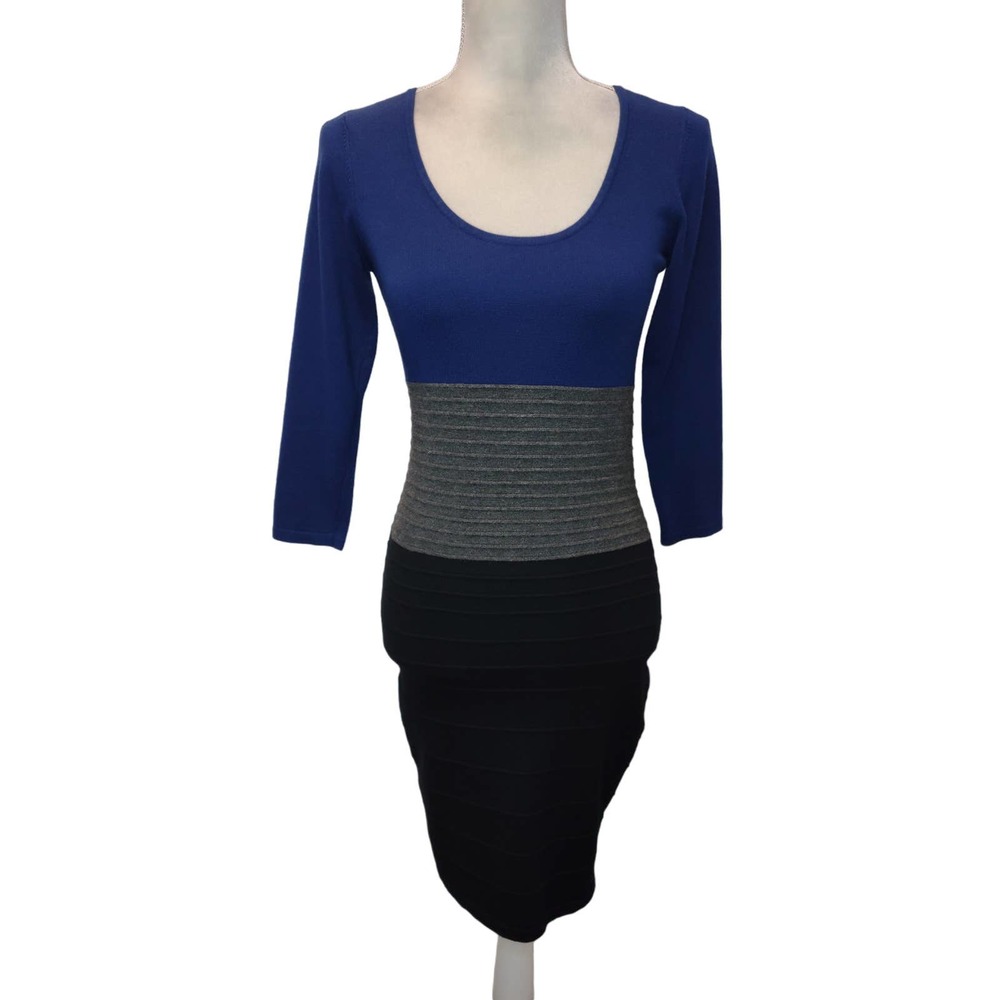 Max Studio long sleeve scoop neck color block sheath sweater dress